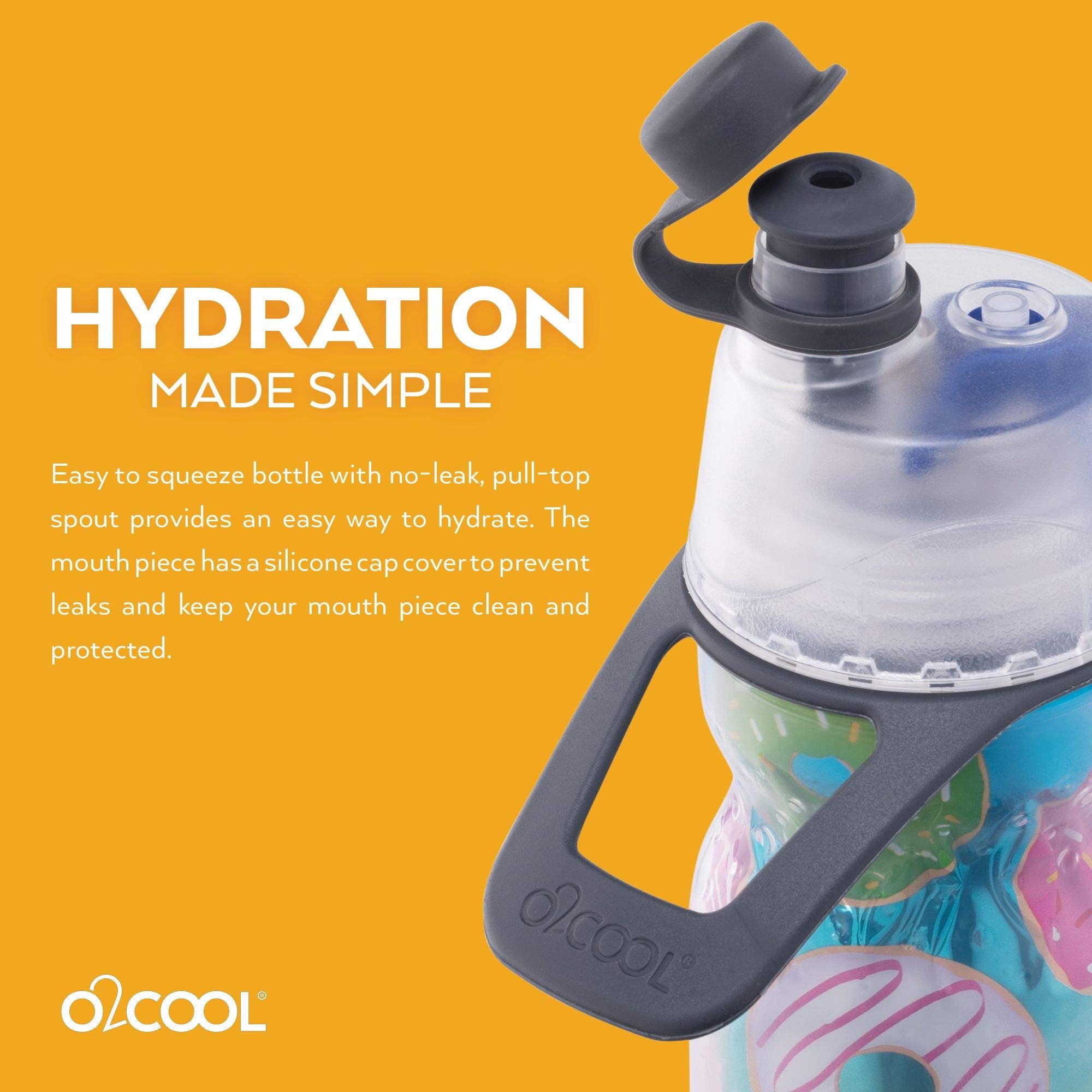 O2COOL Mist 'N Sip Kids Misting Water Bottle 2-in-1 Mist And Sip Function With No Leak Pull Top Spout Kids Water Bottle Sports Water Bottle - 12 oz (Donuts)